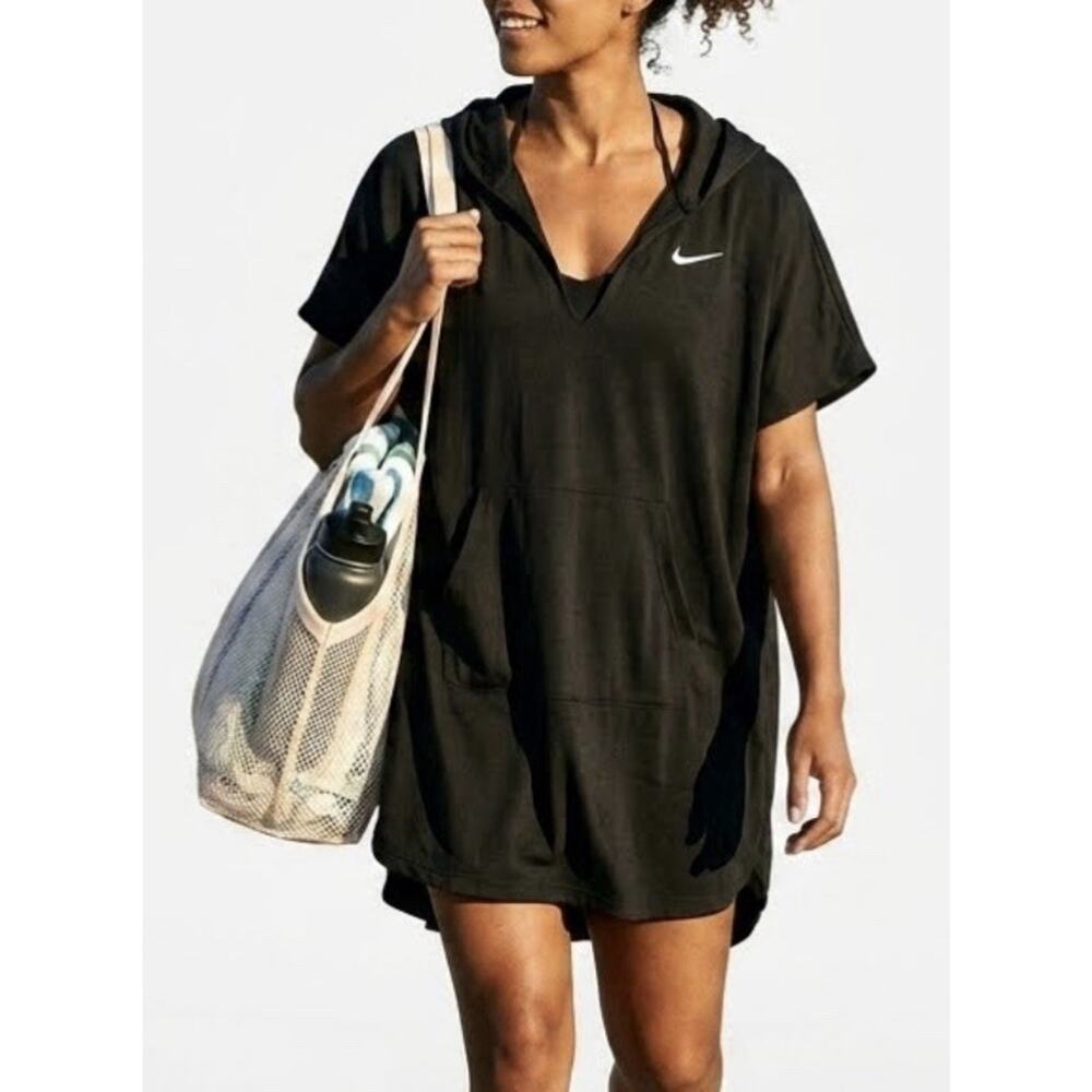 Nike Women’s Hooded Swim Cover Up Dress Black Athletic Loose Fit Size 1X
